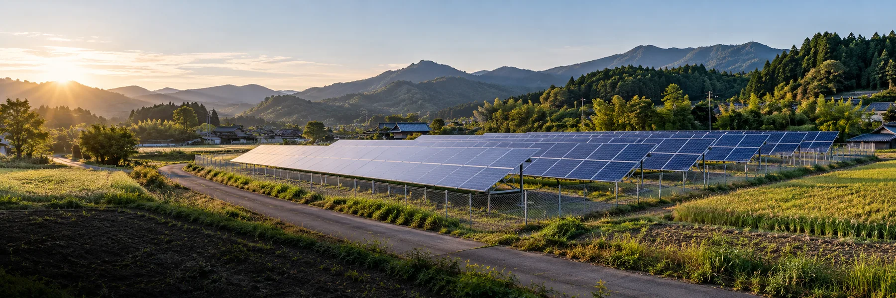 A low-voltage solar plant in rural Japan (illustration)