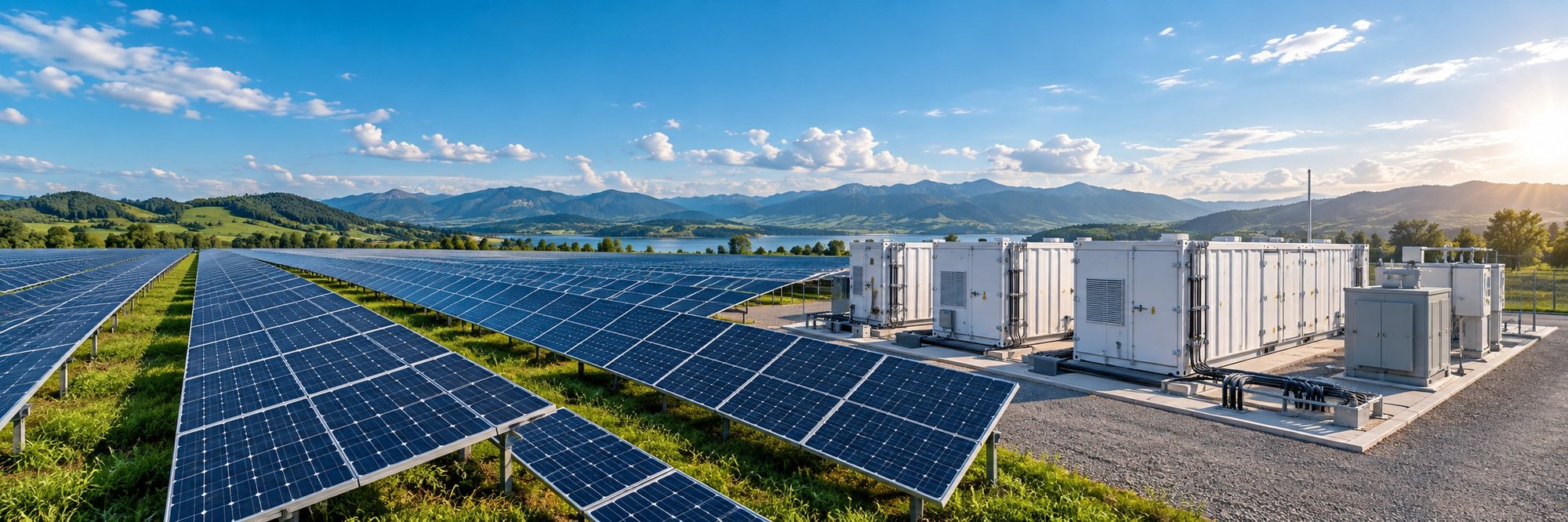 Example of solar power equipment combined with a containerized battery storage system